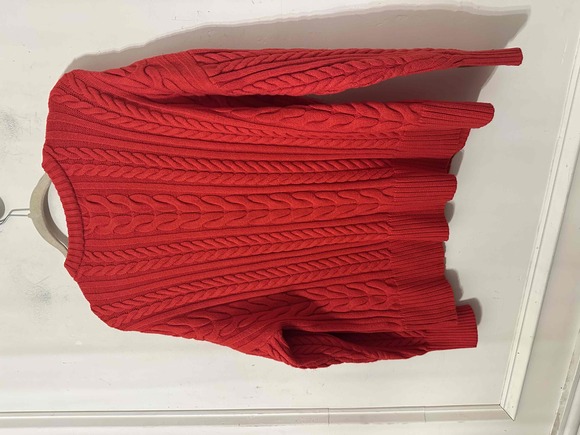 Philosophy Sweater Womans Size XL Bright Red Cable Knit Crew Neck Soft Casual - Picture 9 of 9